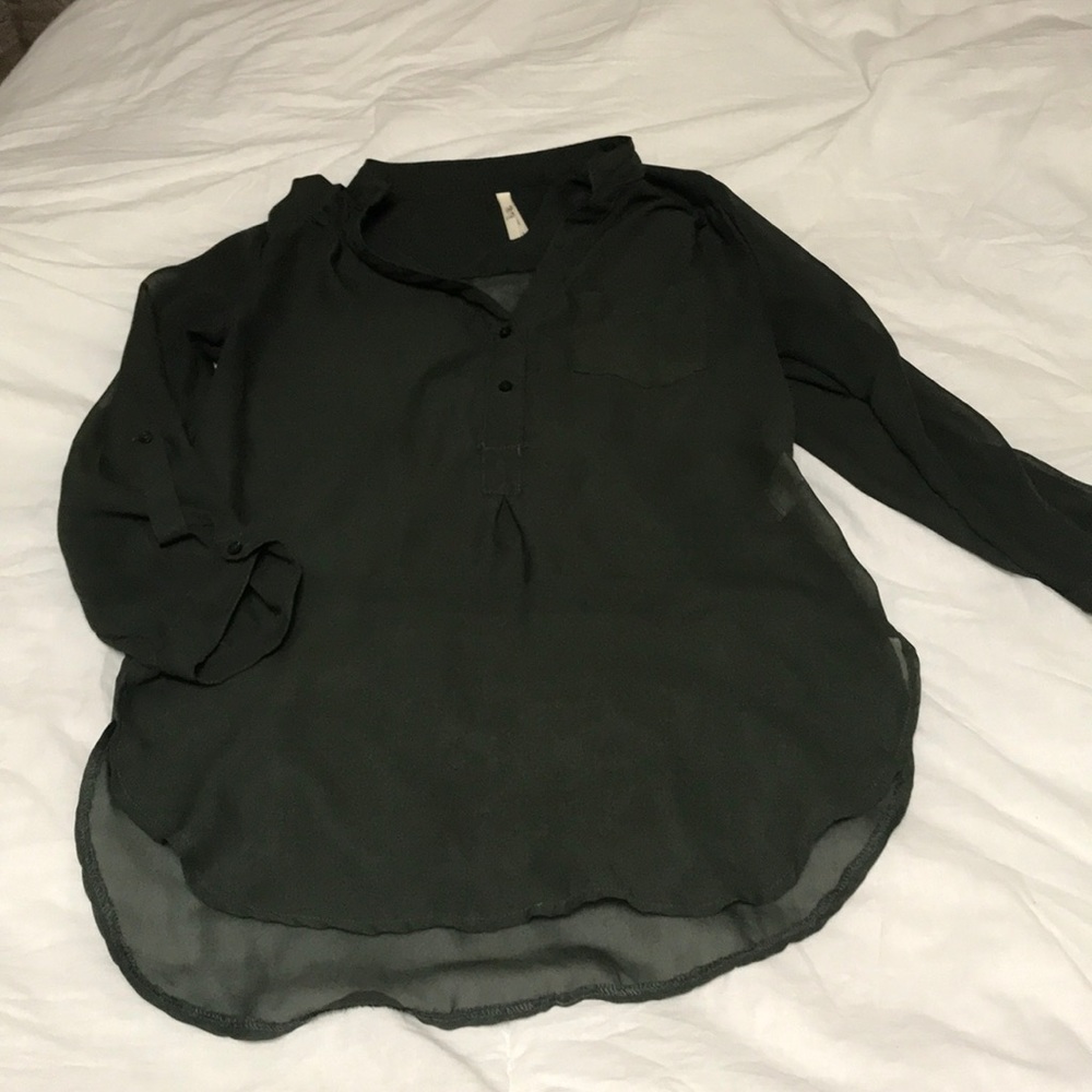 Olive green, see through 3/4 blouse